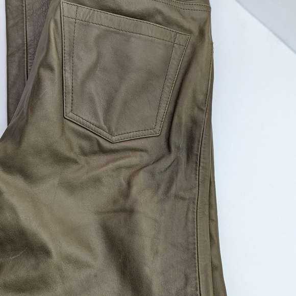 GAP Genuine Leather Bootcut Pants Jeans Olive Green Y2K Vintage Size 2 - Picture 8 of 16